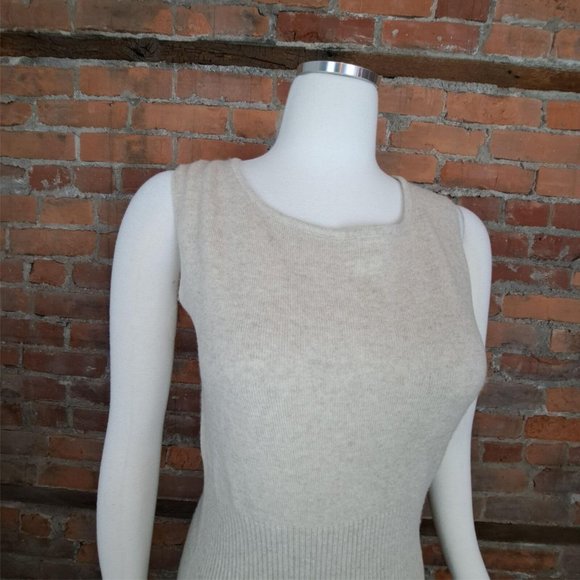GC Fontana Merino/Cashmere Sweater Dress Oatmeal Sleeveless Ribknit Waist Size S - Picture 3 of 10